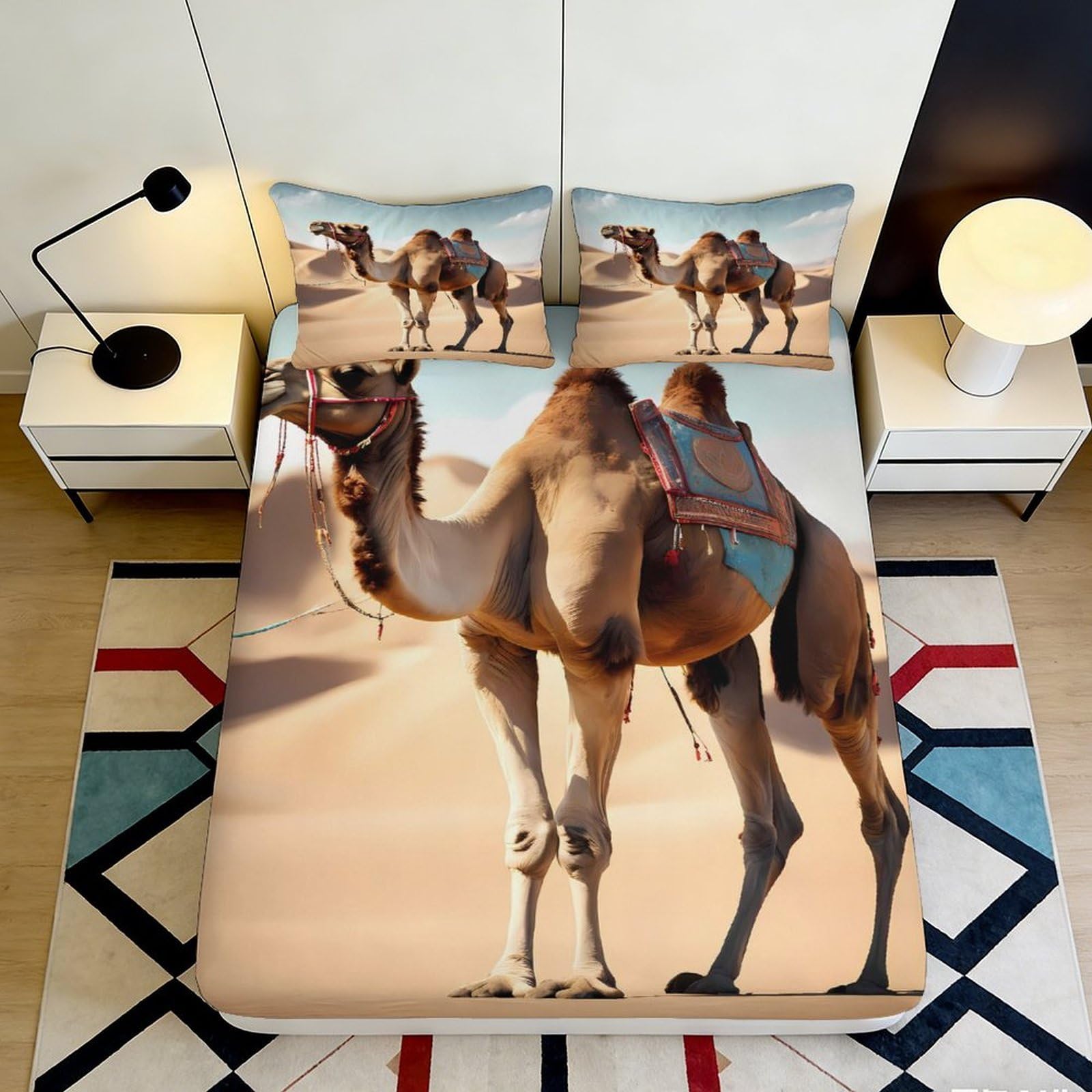 Pnayamiorkfel Style-5 3D Printed Camel Desert Fitted Sheet Microfiber Soft Sand Dune Bed Cover For Bedroom Guest Room Mattress Decor 90X200x25cm
