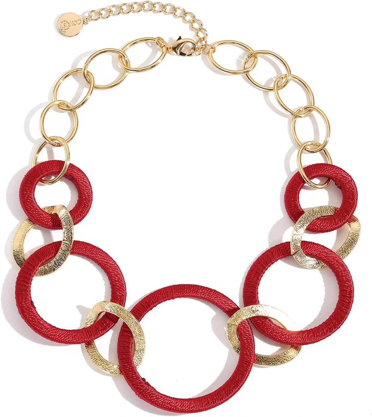 Coiris Chunky Necklace For Women Orange Large Collar Statement Necklace Handmade Cotton Thread Winding Round Buckle Chain Jewelry Gift For Her