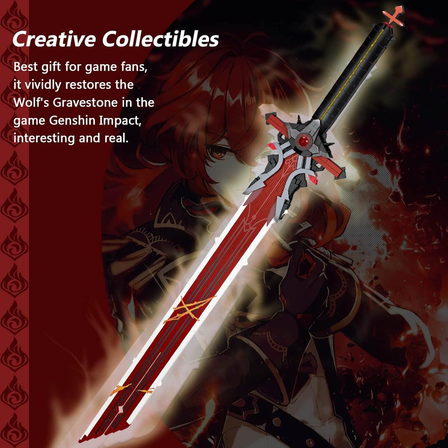HIGH GODO Wolf Gravestone Sword Building Set, 41in Cosplay Anime Sword Building Set with Stand, Collection Model Sword Toy for Adults Teens Ages 14+ (823 PCS)