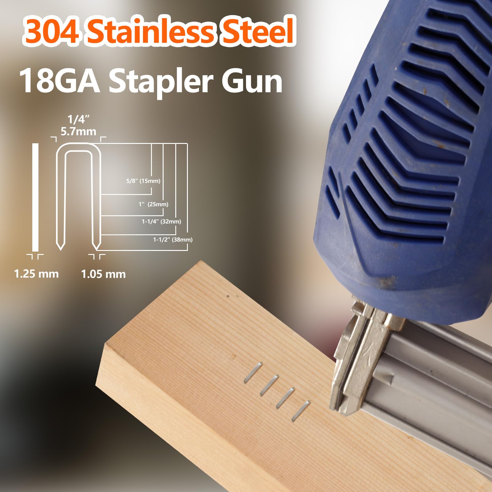 1000 grapas de corona estrecha de acero inoxidable 304 de 1 pulgada de longitud, calibre 18 de 1/4 de pulgada, grapas galvanizadas puntiagudas biseladas, para pistola grapadora neumática y