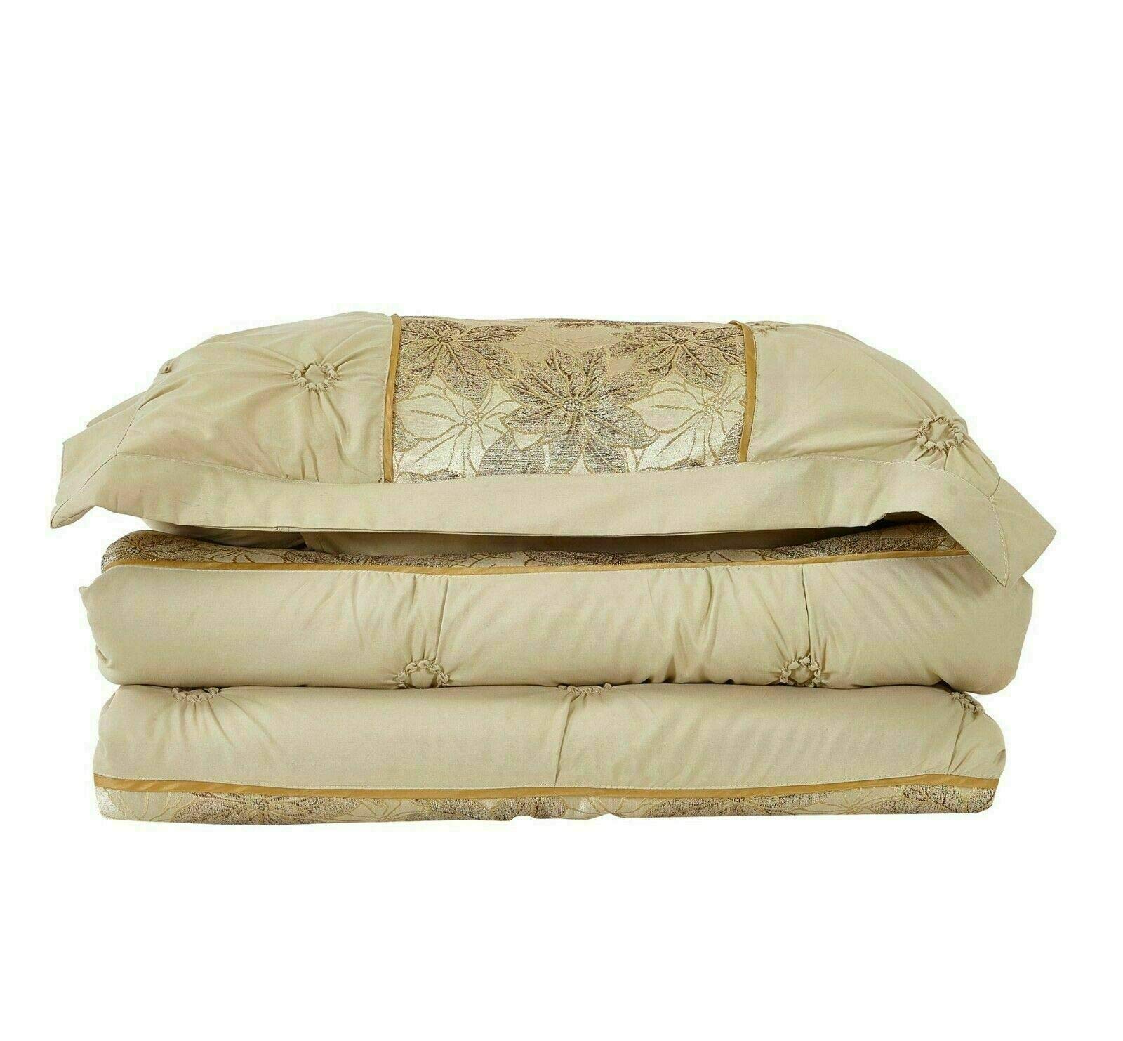 New Luxury Jacquard shimmer Glitter Quilted Bedspread Comforter Throw Bedding with Matching Pillow Shams (Gold MAYA, King) - Image 3
