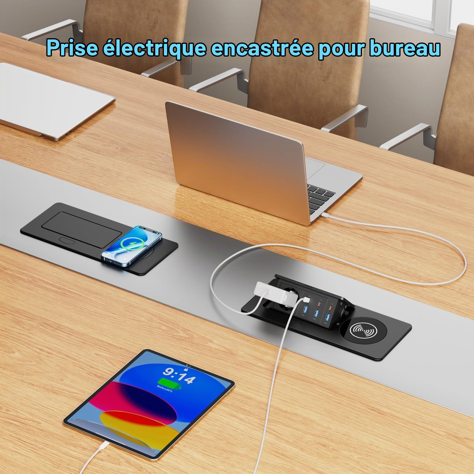 Alpheus Prise Encastrable Plan de Travail, Charge sans Fil 15W, USB-C1 30W