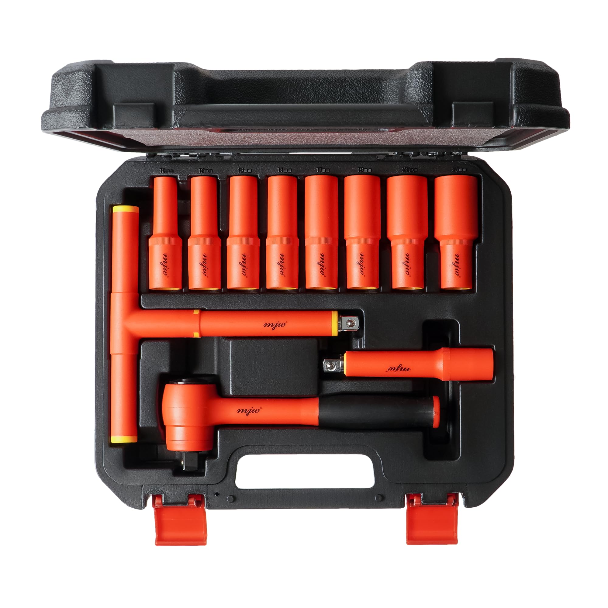 MJW Insulation Tool Set VDE 1000 V Nut 1/2 Inch 6 Angle 10 | 12 | 13 | 14 | 17 | 19 | 22 | 24 Insulated High Voltage Socket Spanner Nut Set