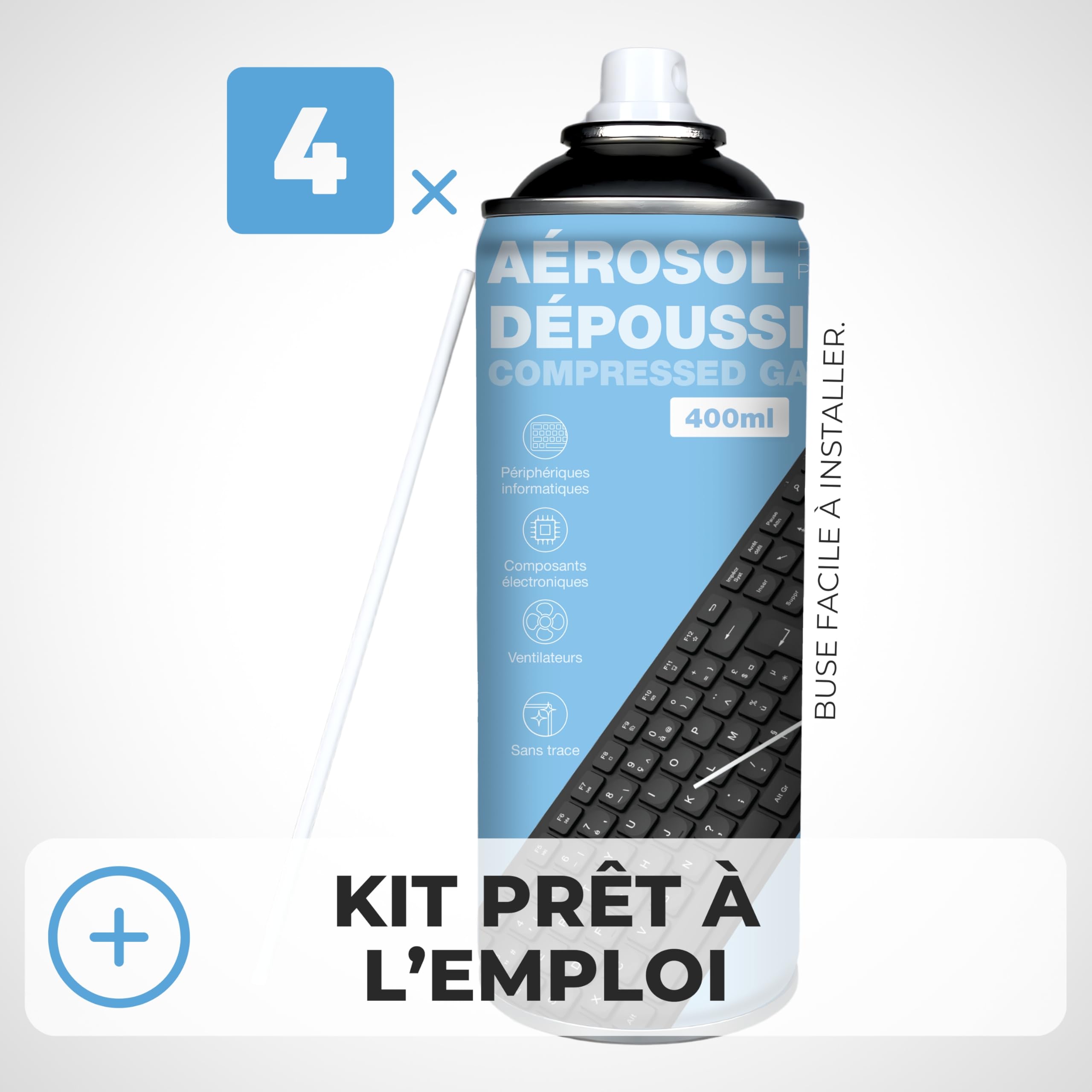 APM Lot 4 Bombes Air Sec 400ml, Aérosol Dépoussiérant Matériel Informatique, Spray Nettoyage Air Comprimé pour PC Clavier Mobile Appareil Photo et Composants électroniques, Buse de précision, 570052