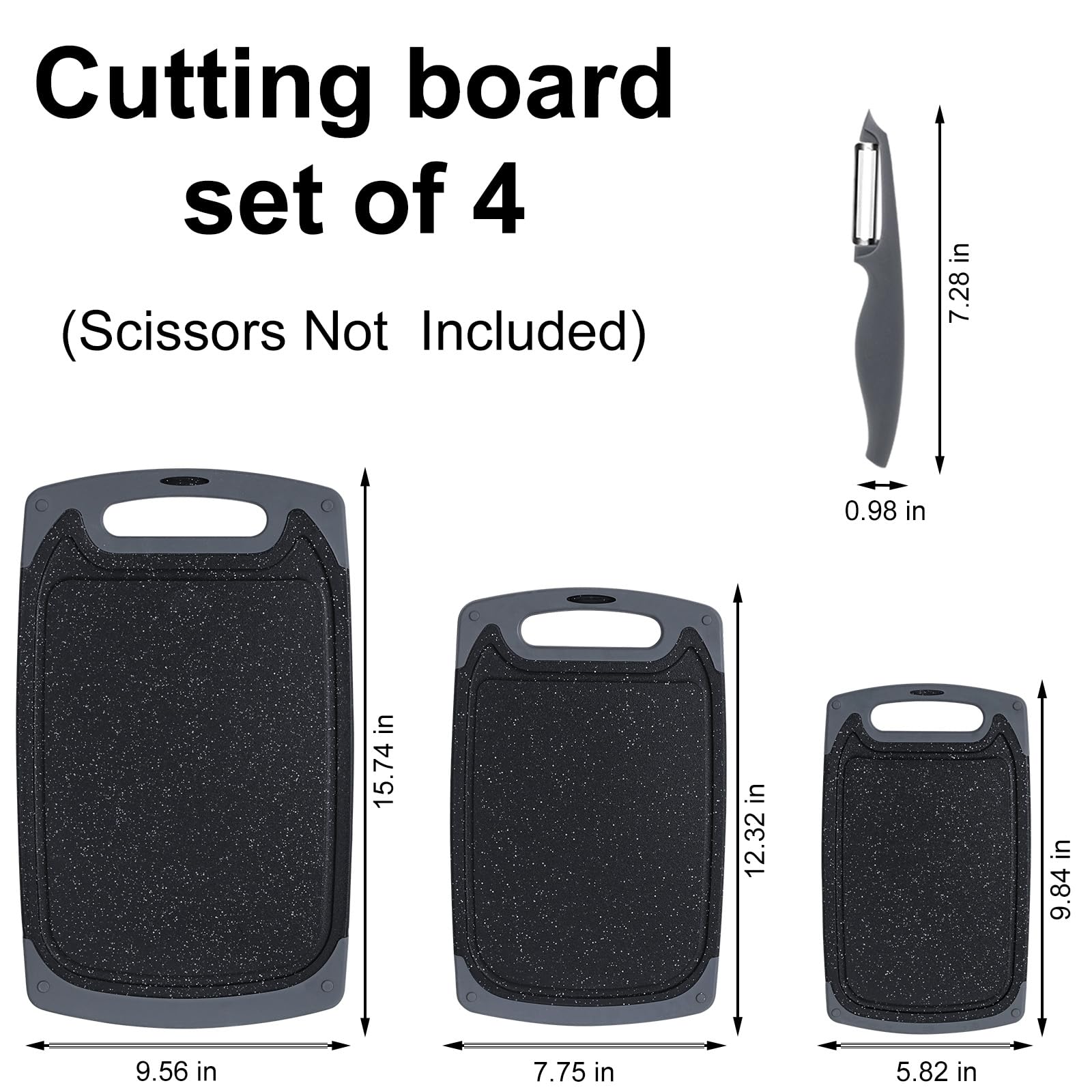 Chopping Board Set, Kitchen Cutting Boards with Non-Slip Feet and Deep Drip Juice Groove, 3PCS BPA Free Plastic Chopping Boards Dishwasher Safe Cutting Board, Black - 4