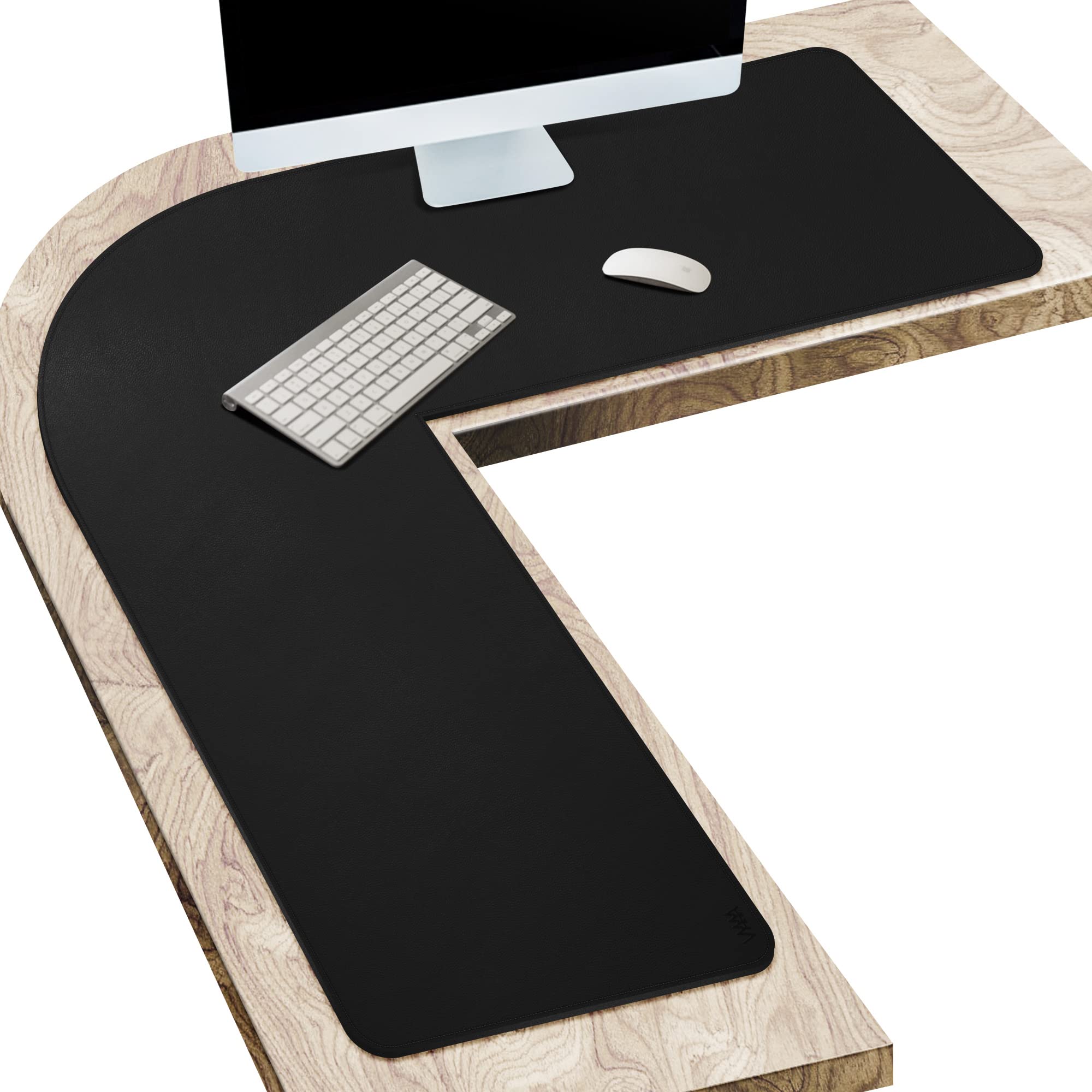 Vyaaa L Shaped Desk Pad 110x110x40cm PU Leather Mouse Pad for Gaming,Working,Writing,Comouter,Laptop,Table,Office and Home Non-Slip Corner Desk Mat- Black — image 1