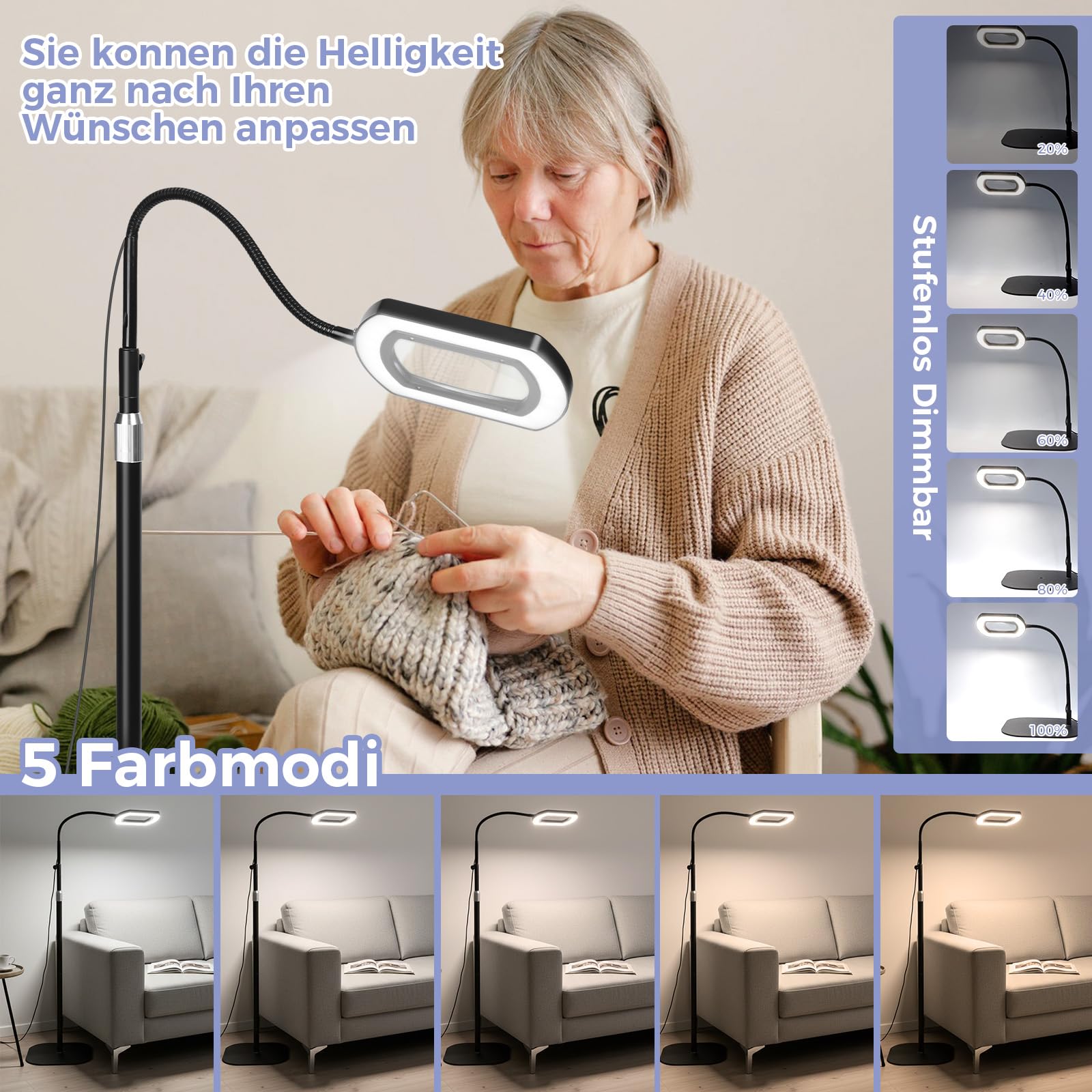 Lupe mit Licht & Ständer 10X Lupenleuchte Dimmbar 3-in-1 Schreibtischlampe