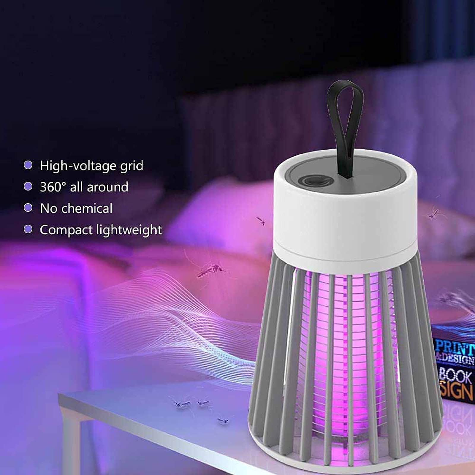 Lampada repellente per zanzare diritta, Lampada trappola per zanzare a LED, Lampada repellente per zanzare portatile, Lampada repellente per zanzare elettrica, Alimentatore USB, Ricaricabile USB (Rica