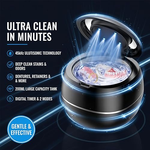 Miniatura 2 de Limpiador Ultrasónico de Retenedores Denture Dome, Limpiador de Cápsula Dental Denture Dome 45khz, Máquina Limpiadora de Retenedores Dentales UV con