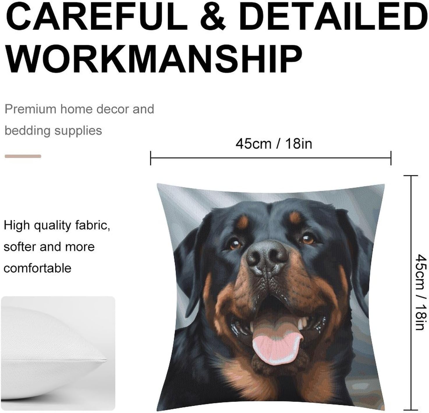Rottweiler Dogs Tongue Head Pillow Protectors Cute Waterproof Pillow Cover Soft Skin-Friendly Cushion Case Decorative Square Cushion Cover for Couch Sofa Bed Living Room Bedroom