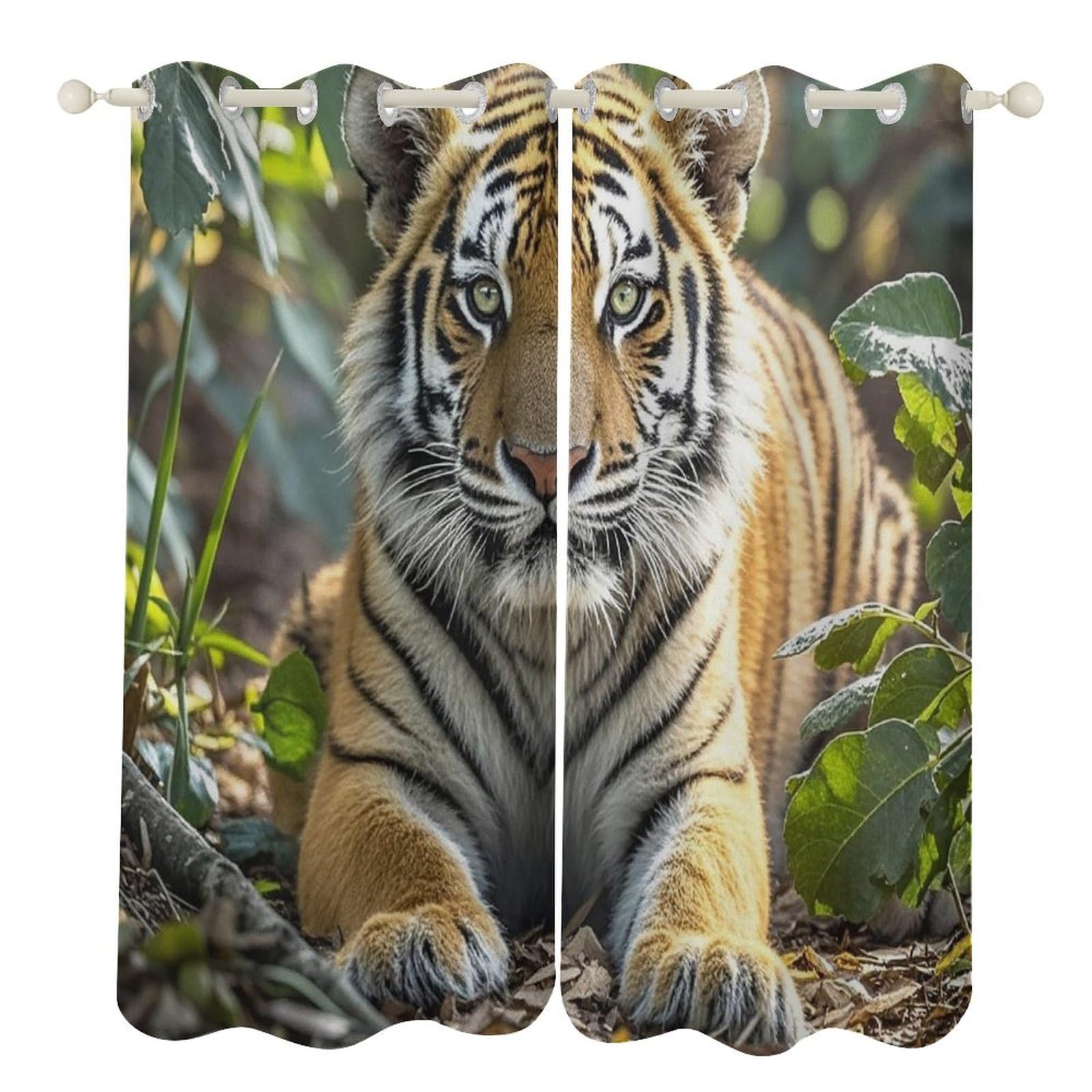 Rideaux occultants thermiques motif tigre 132x213 pour chambre et salon