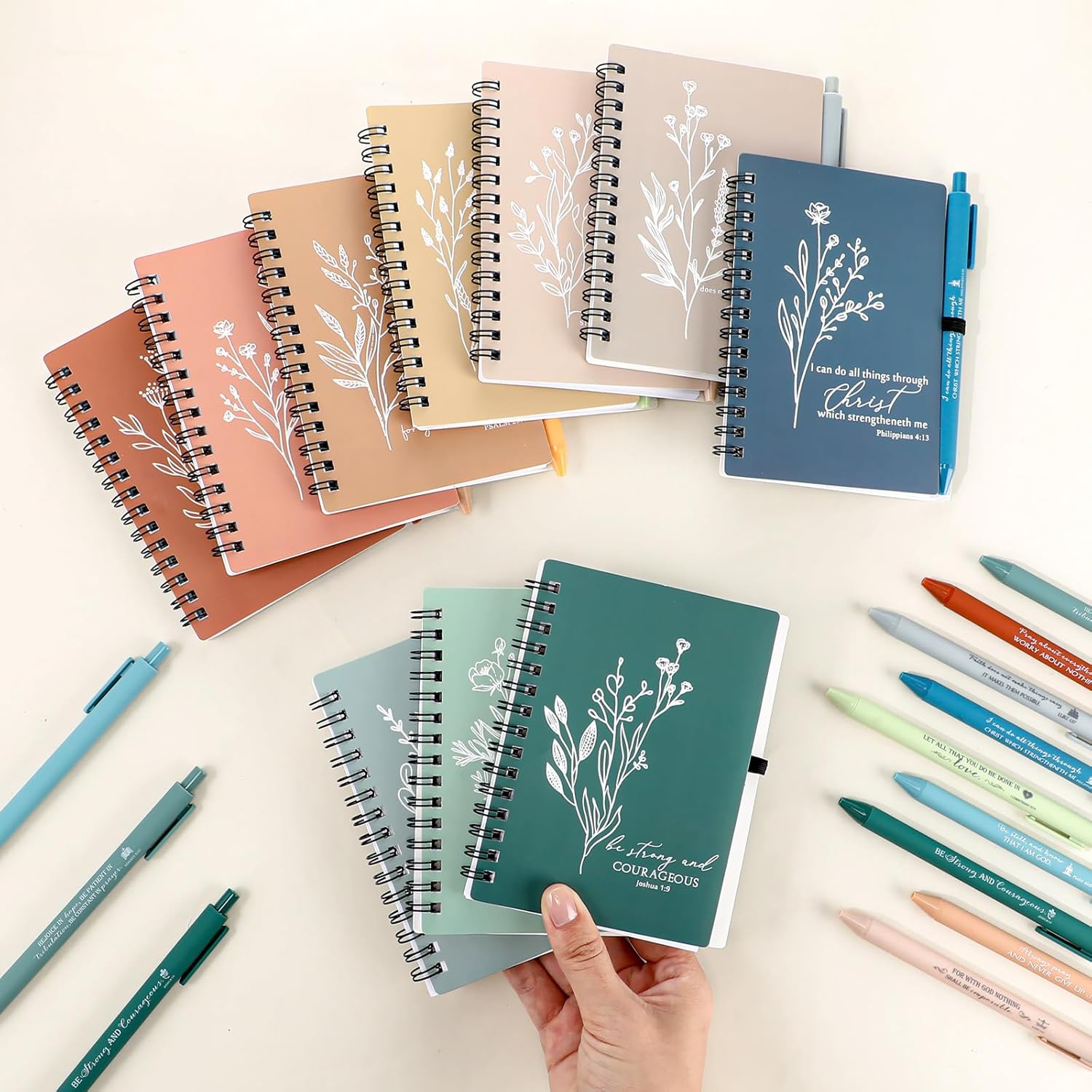 Kosiz 40 Sets Christian Mothers Day Gift Bulk Employee Appreciation Gift Religious A6 Spiral Notebook Journaling Study Supplies Scripture Notepad Ballpoint Pen for Graduation Religious (Elegant Colors)