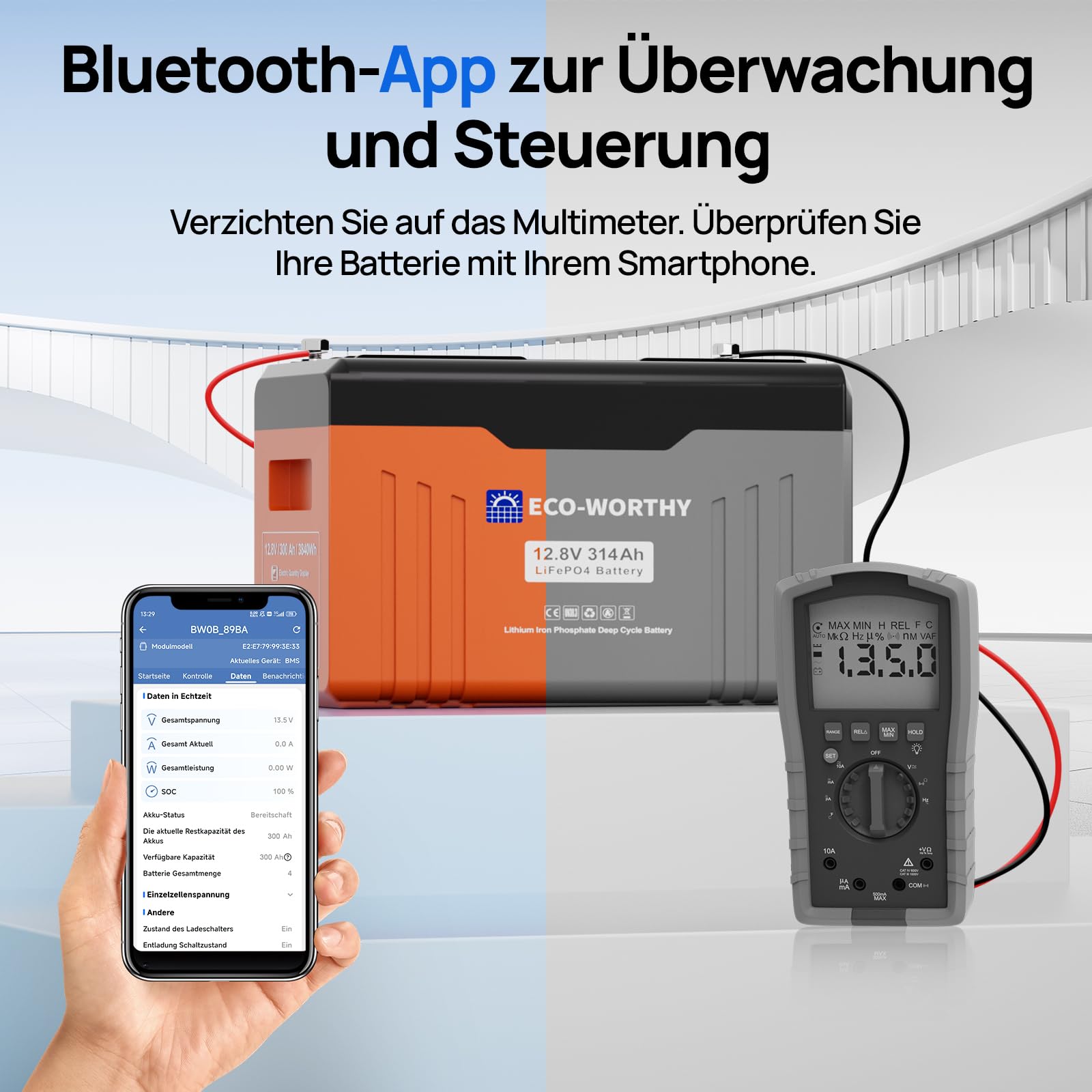 ECO-WORTHY 12V 314Ah LiFePO4 Bluetooth mit Display,4019Wh Lithium batterie 12V mit BMS Low Temperature Schutz für Boot,Wohnwagen,Wohnmobil