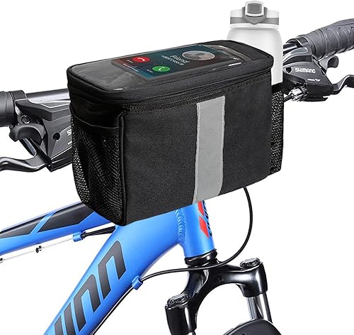 MATTISAM - Bolso para manubrio de bicicleta, con bolsillo de malla, aislamiento frío y caliente, correa reflectante, bolsa transparente táctil para