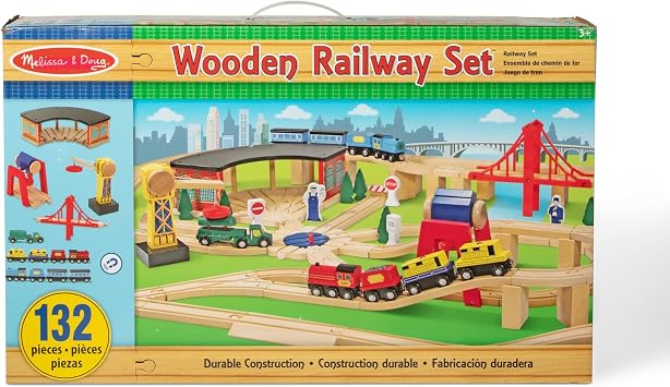 Melissa & Doug Deluxe Wooden Railway Train Set (130+ pcs)