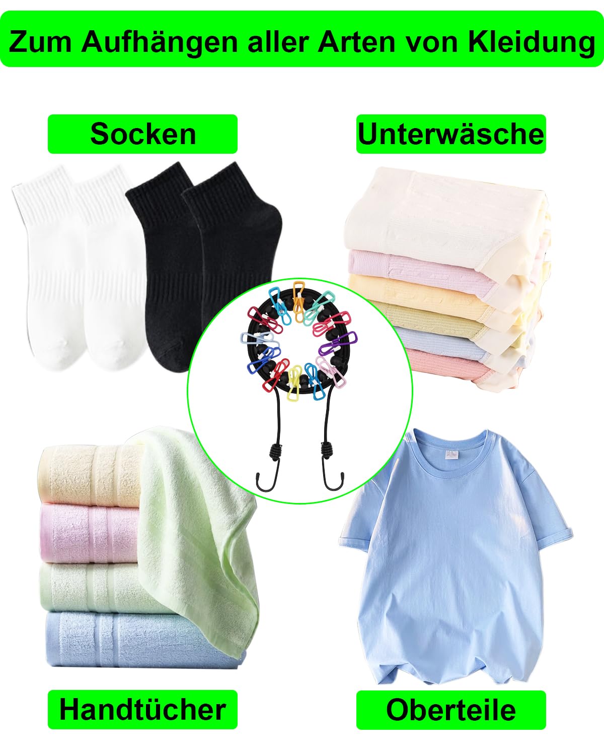VEZODEK 10m Camping Wäscheleine Draußen Mit Stahl Produktbild-Vorschau 10