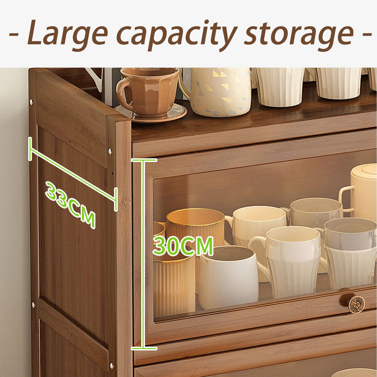 Armario de almacenamiento de gran capacidad para encimera de cocina con puerta de cristal, organizador de pan de madera para 2 capas, 80 cm