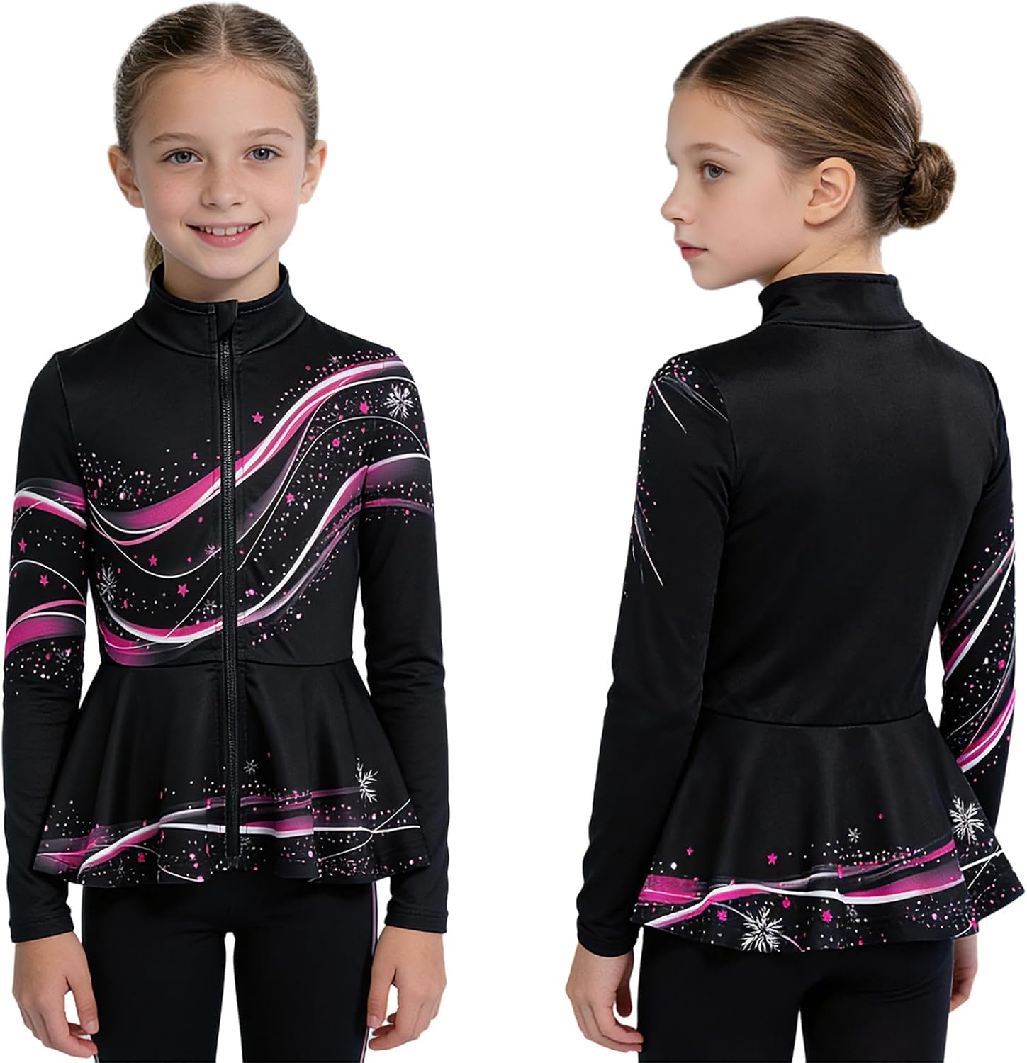 Jugaoge Kids Girls Figure Skating Jacket Gym Training Clothes Ice Skating Practice Peplum Jacket Sportwear