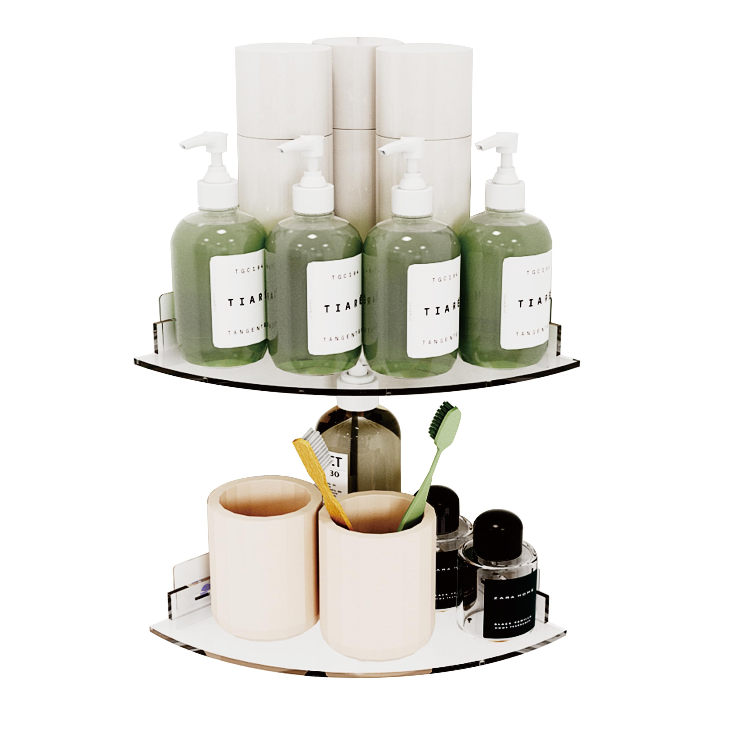 Acrylic Corner Shower Caddy Shelf 2 Pack - Wall Mounted Bathroom Shelves for Glass Tile Smooth Walls Space
