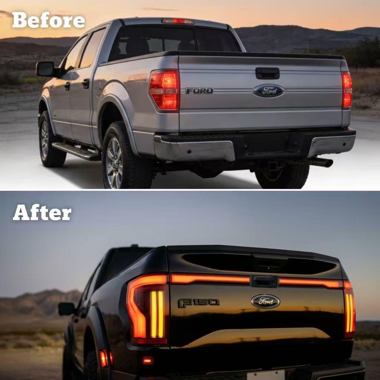 Smoked Red Halo LED Tail Lights Compatible with Ford F-150 2009-2014, Sequential Turn Signal, High Brake Visibility