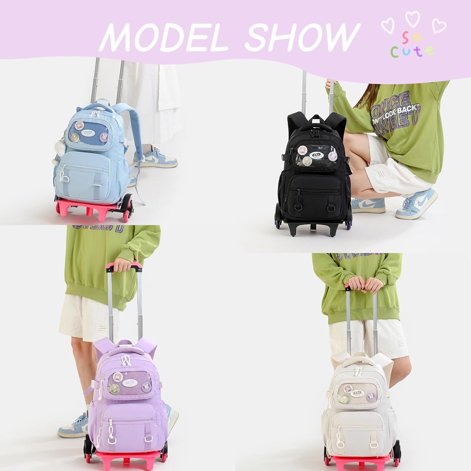 Girls Rolling Backpack Elementary School Bag with Wheels, Trolley Bags for Kids Roller Backpack for Girls Boys - Image 4