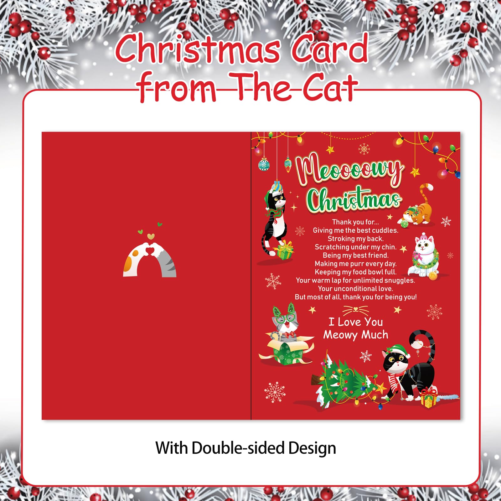 HOWAF Christmas Card from The Cat, Xmas Card & Keyring, Gifts for Christmas from The Cat for Women, Cat Mum - Image 3
