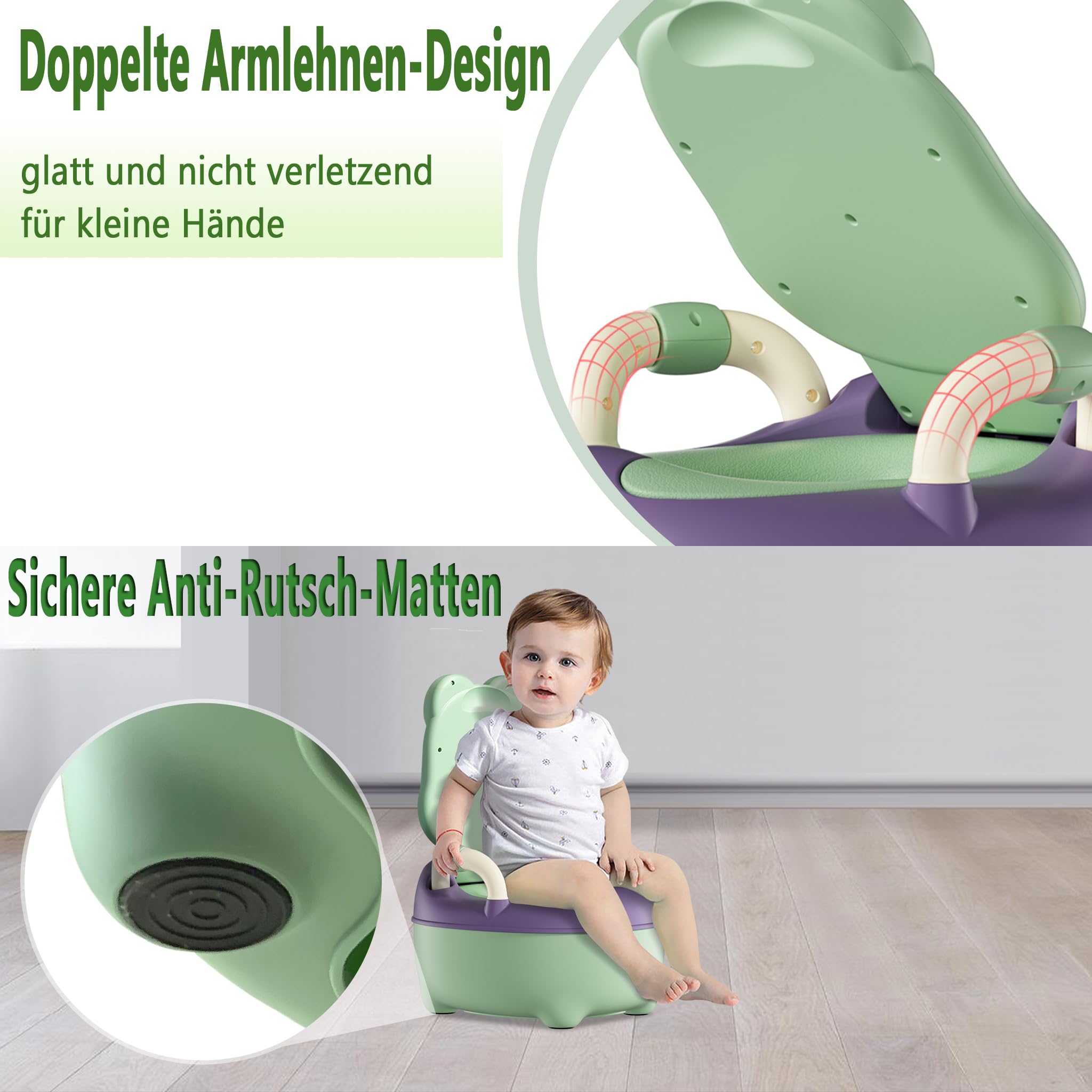 YUENFONG Vasino per bambini, sedile da toilette rimovibile con bracciolo, piedini antiscivolo per bambini, per bambini da 3 a 6 anni (verde)