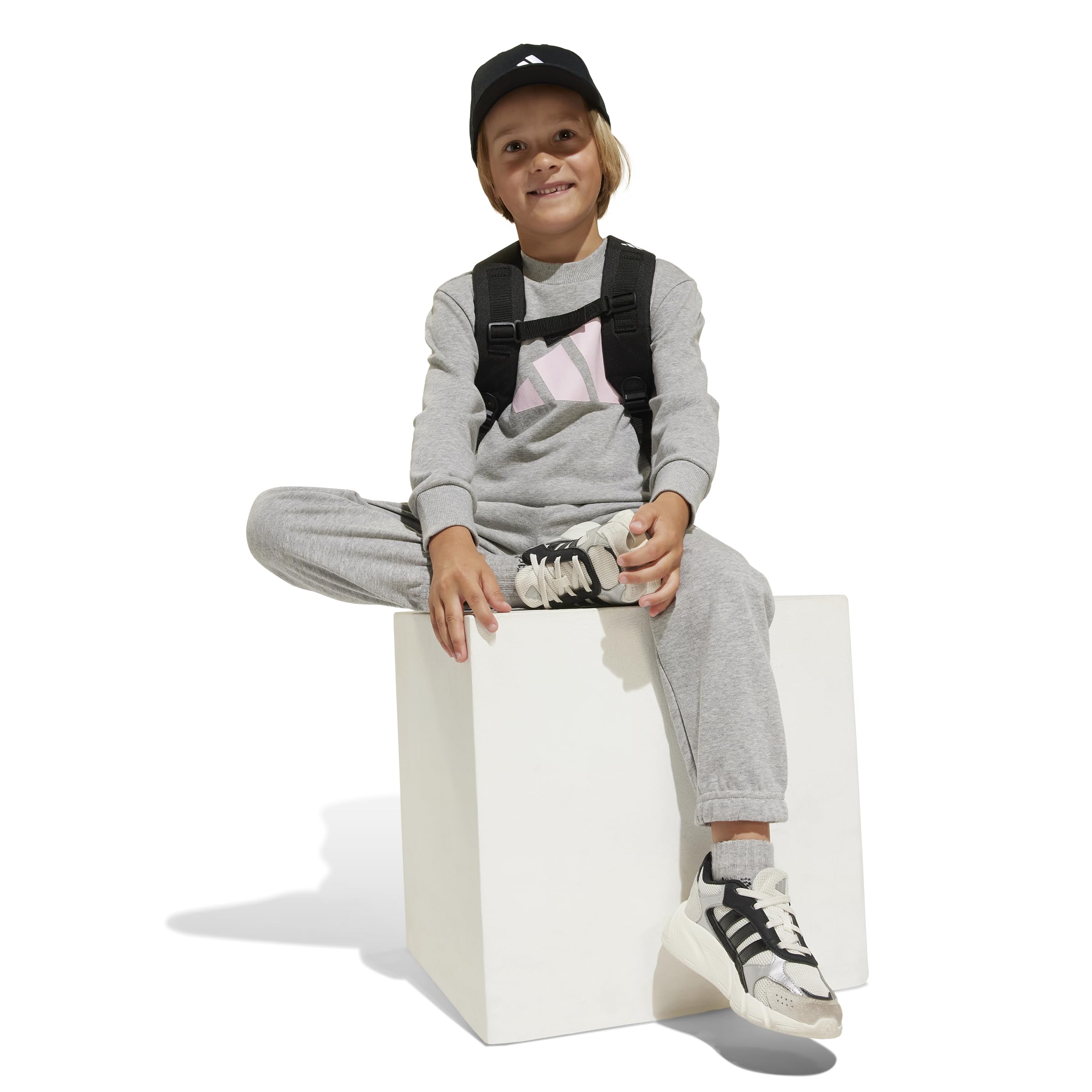 adidas Mixte Enfant Essentials Jogger, Medium Grey Heather/Clear Pink, 7-8 Years