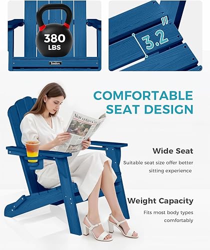 Miniatura 3 de Silla Adirondack plegable, silla Adirondack de HDPE con 2 soportes para tazas, sillas para fogatas al aire libre premontadas para patio, jardín,