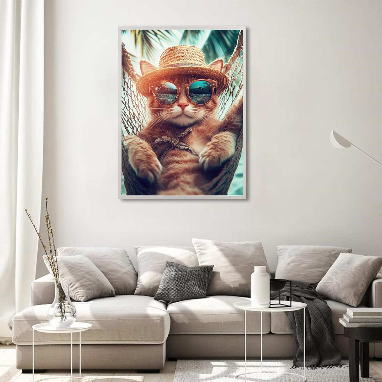 Retro Diamond Painting Katze Diamond Painting 60x80cm Vollbohrer Diamanten Kinder Anfänger Bastelset, DIY Set Erwachsene Kreativ Set für Erwachsene für Zimmer Wand Deko, Geschenke für Frauen, Model717