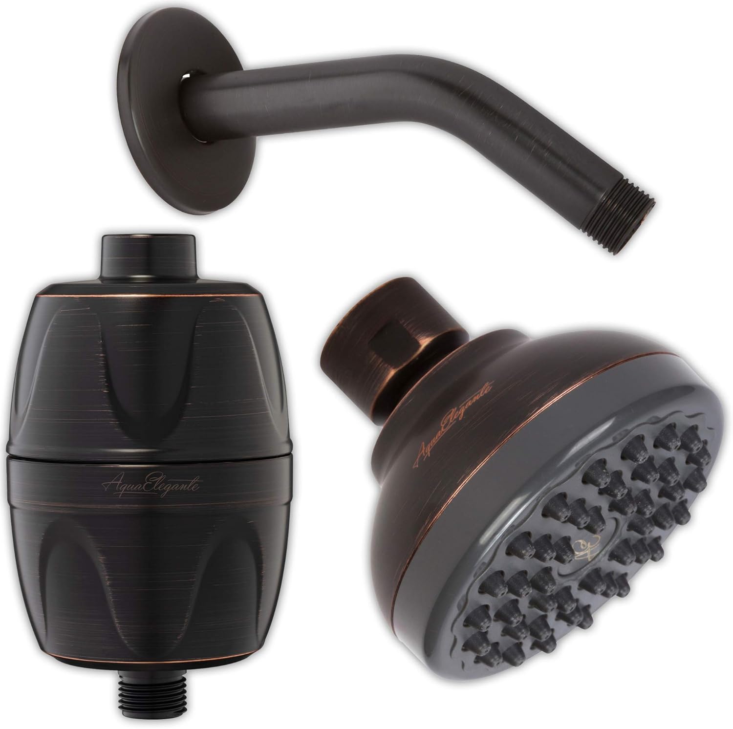 Pressure Boosting Showerhead + Filter + Arm - Small Water Saving Shower Head With High Output Filter To Remove Chlorine + 6 Inch Stainless Steel Shower Arm And Flange, 1.8 GPM - Oil-Rubbed Bronze