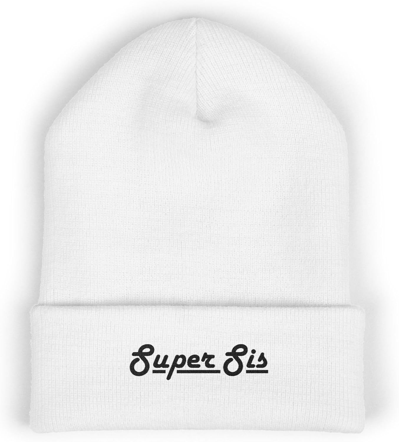 Premium Classic Cuffed Beanie Hat Gift with Embroidery Message 'Super Sis'