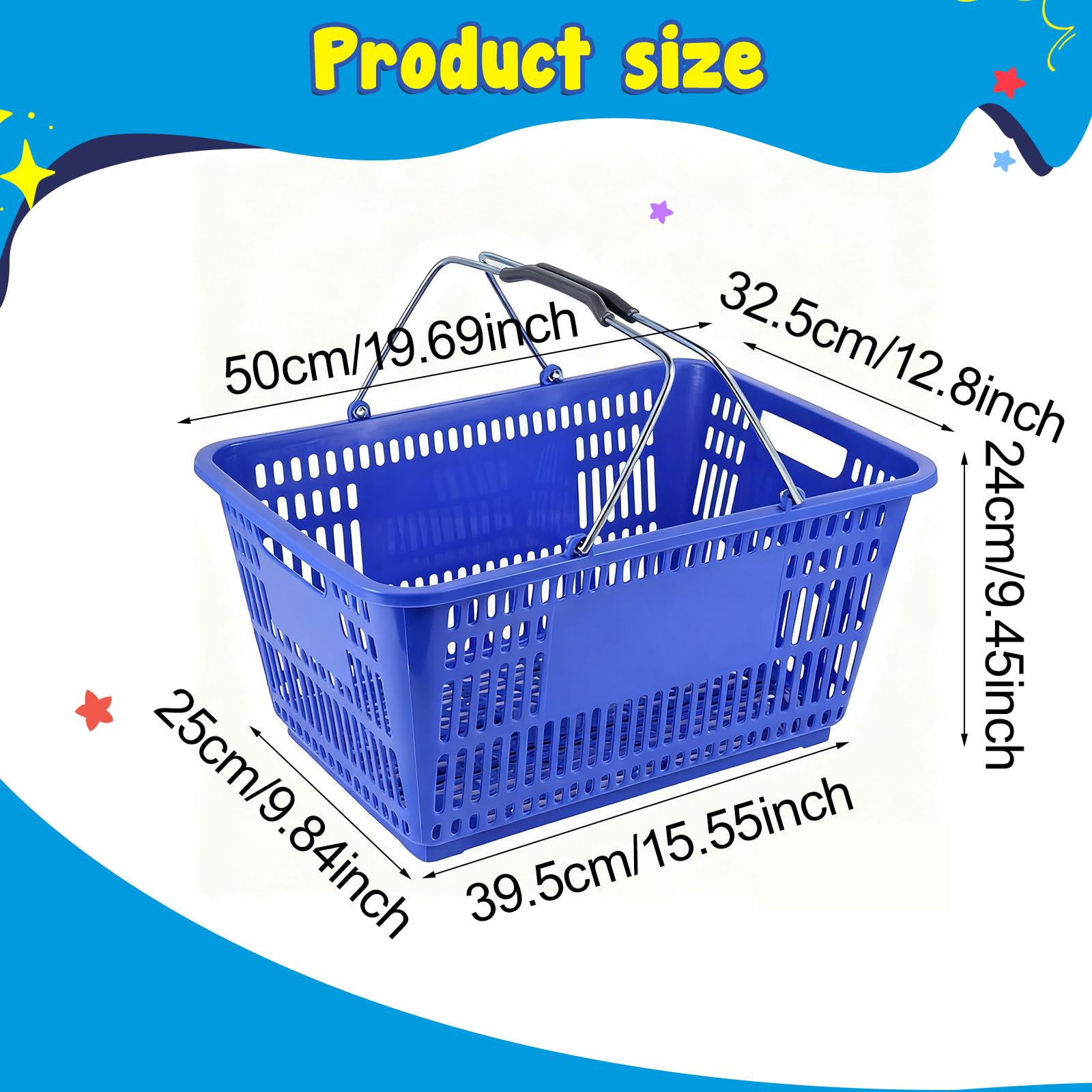 Milageto Einkaufskorb Supermarkt-Organizer, handlich, ergonomisch, multifunktional mit Griff, Einkaufskorb für Lebensmittel, Kosmetik und Badezimmer, Blau