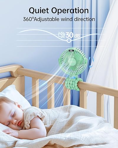 Miniatura 5 de SWEETFULL Ventilador portátil para cochecito con pantalla de 4000 mAh, mini ventilador de clip alimentado por batería, 4 velocidades, recargable,