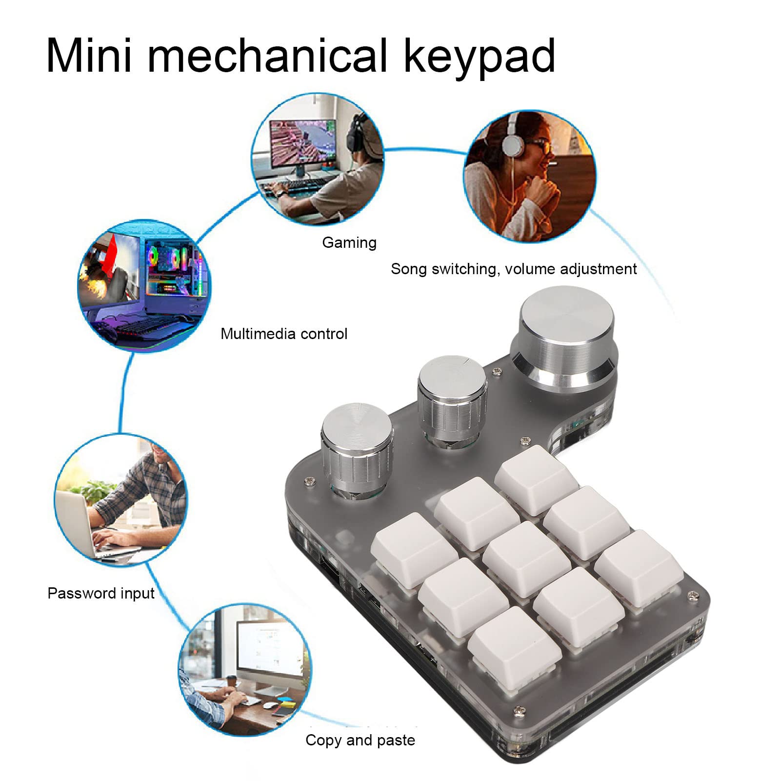 CHICIRIS Mini Tastiera da Gioco Switch Sostituibile Ampiamente Usato 1200 mAh Mini Tastiera Personalizzata 3 Manopole per Il Gioco (Bianco)