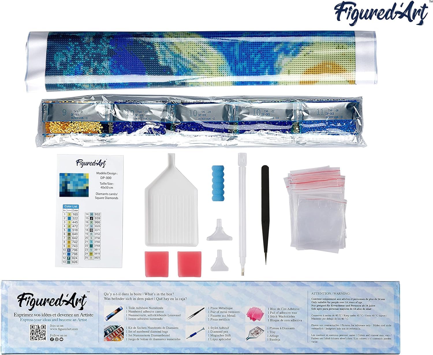 Figured'Art Diamond Painting Art 5D kit completo 40x50cm Tela Arrotolata - Diamonds Quadrati - Poster di viaggio a Santorini - Pittura Diamante - Attività Creativa per Adulti