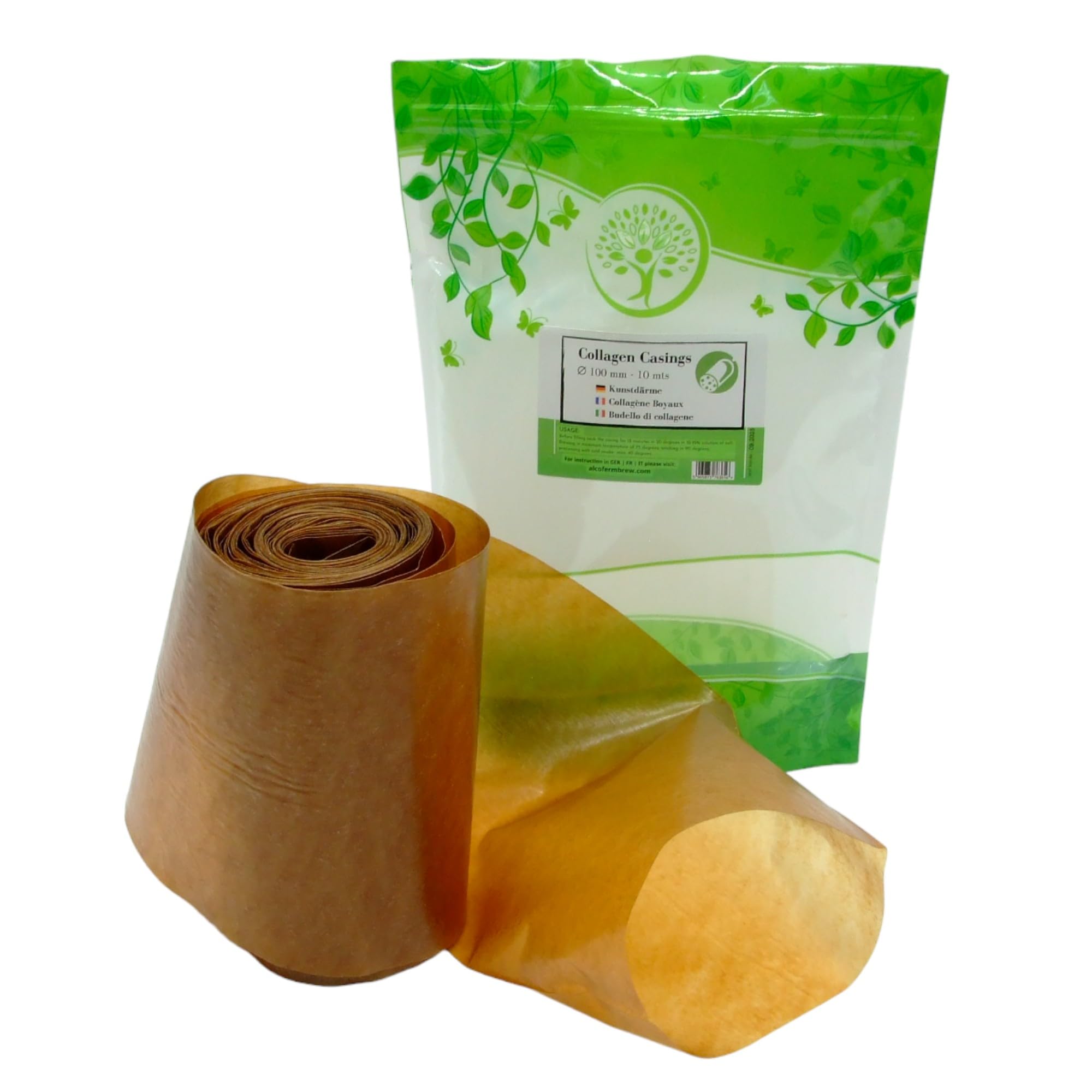 Budello di Collagene 100mm / 10m – Grande diametro | Budello per Salsiccia | Pelle Di Salsiccia | Budelli Naturali