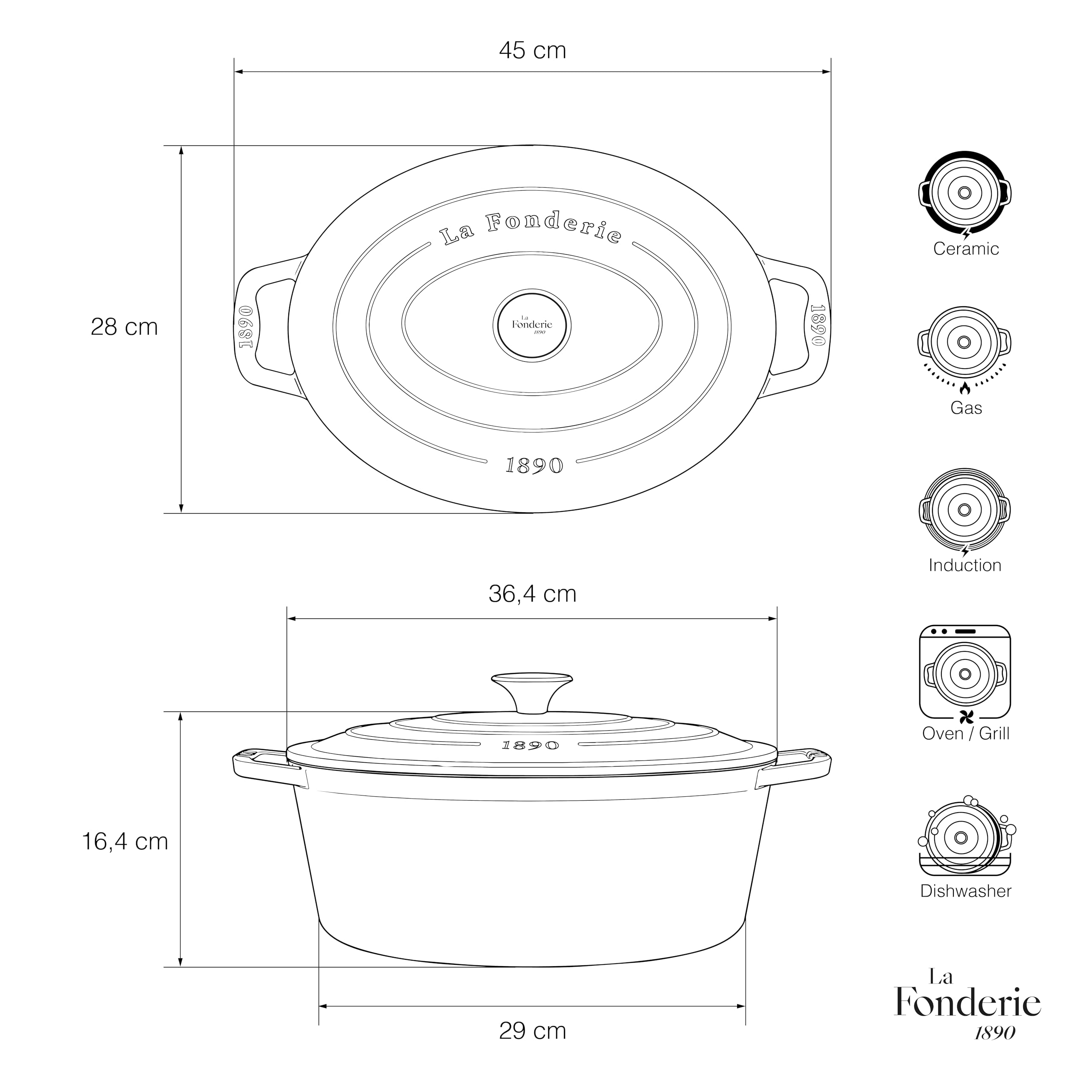 Cocotte Ronde en Fonte Émaillée 36 cm ALMA36, Capacité 7,7 L, Bleu Marine, Compatible Tous Feux, Induction, Gaz, Électrique, Grill, Four, Couvercle Fonte, Idéale pour Mijoter et Rôtir