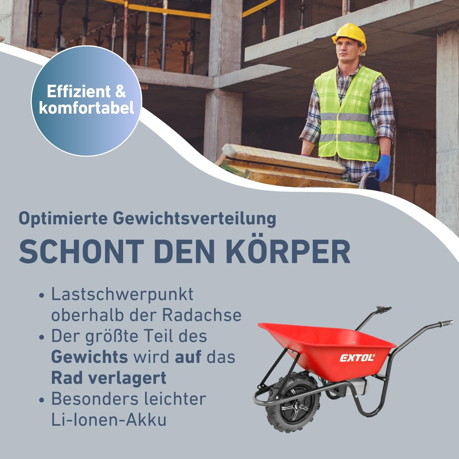 Elektrische Schubkarre mit Akku, 80L Mulde, 150kg Traglast, leistungsstarker 500W Motor durch 40V Li-ion Akku mit 6000mAh
