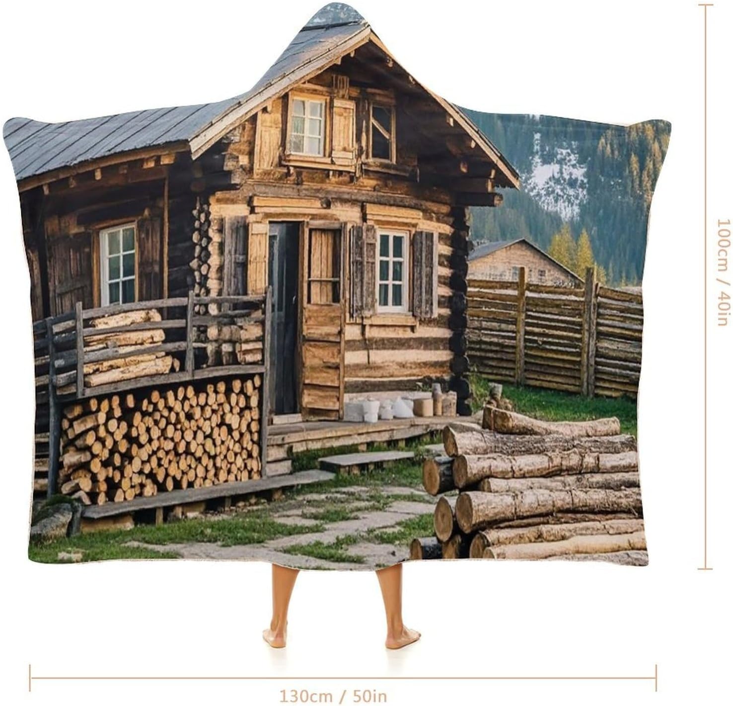 Round Logs Wearable Hooded Blanket, Ultra Soft Arctic Velvet Cape Cloak Unisex - Cozy Wearable Blanket