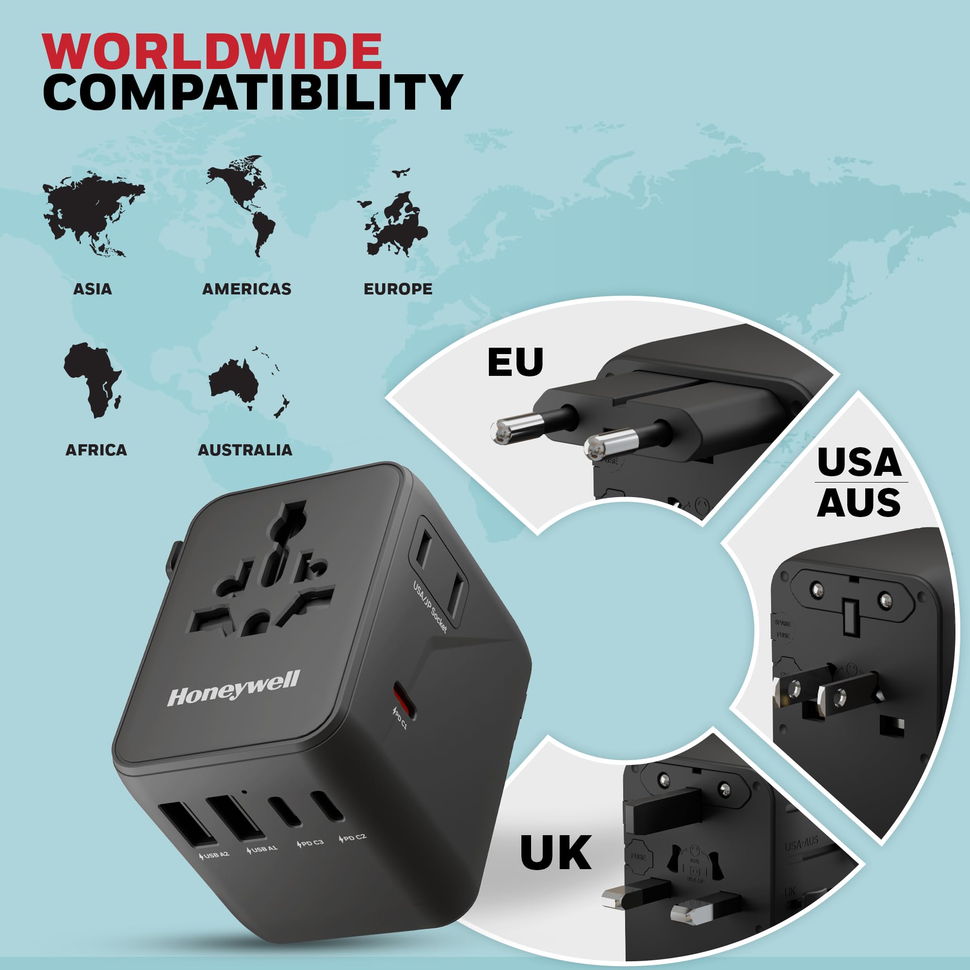 Honeywell Universal Travel Adapter - 7-in-1 Charging -8