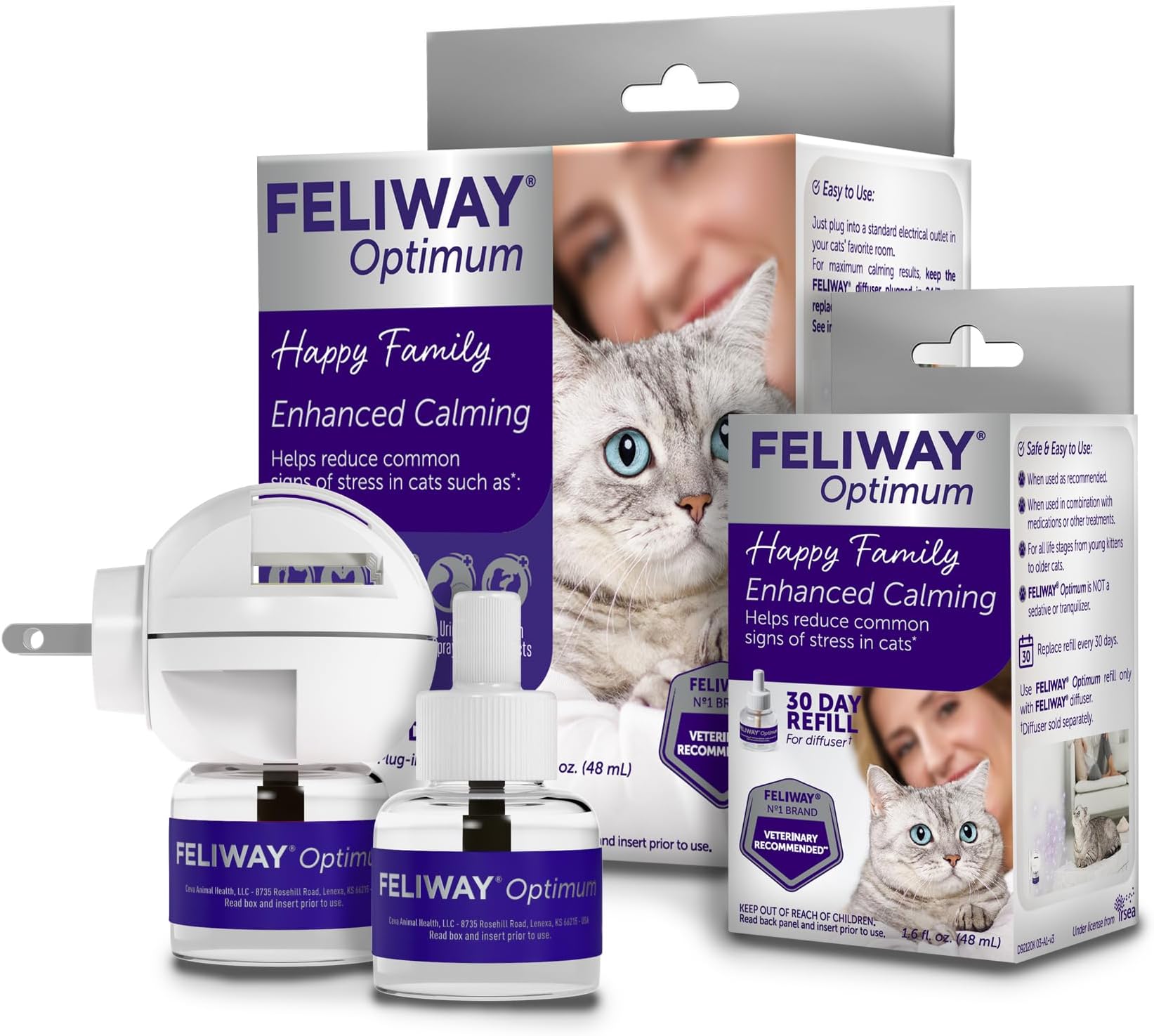 Optimum Cat, Enhanced Calming Pheromone Diffuser: 1 Diffuser & 2 Refills (60 Days)