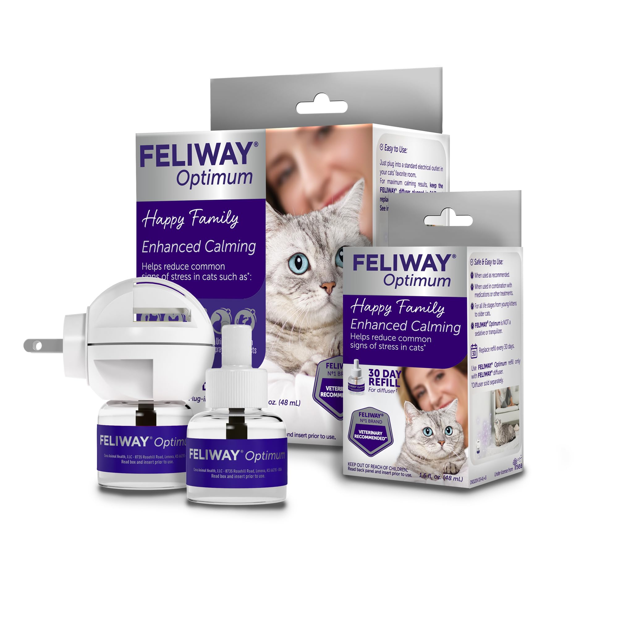 FELIWAY Optimum Cat, Enhanced Calming Pheromone Diffuser: 1 Diffuser & 2 Refills (60 Days)