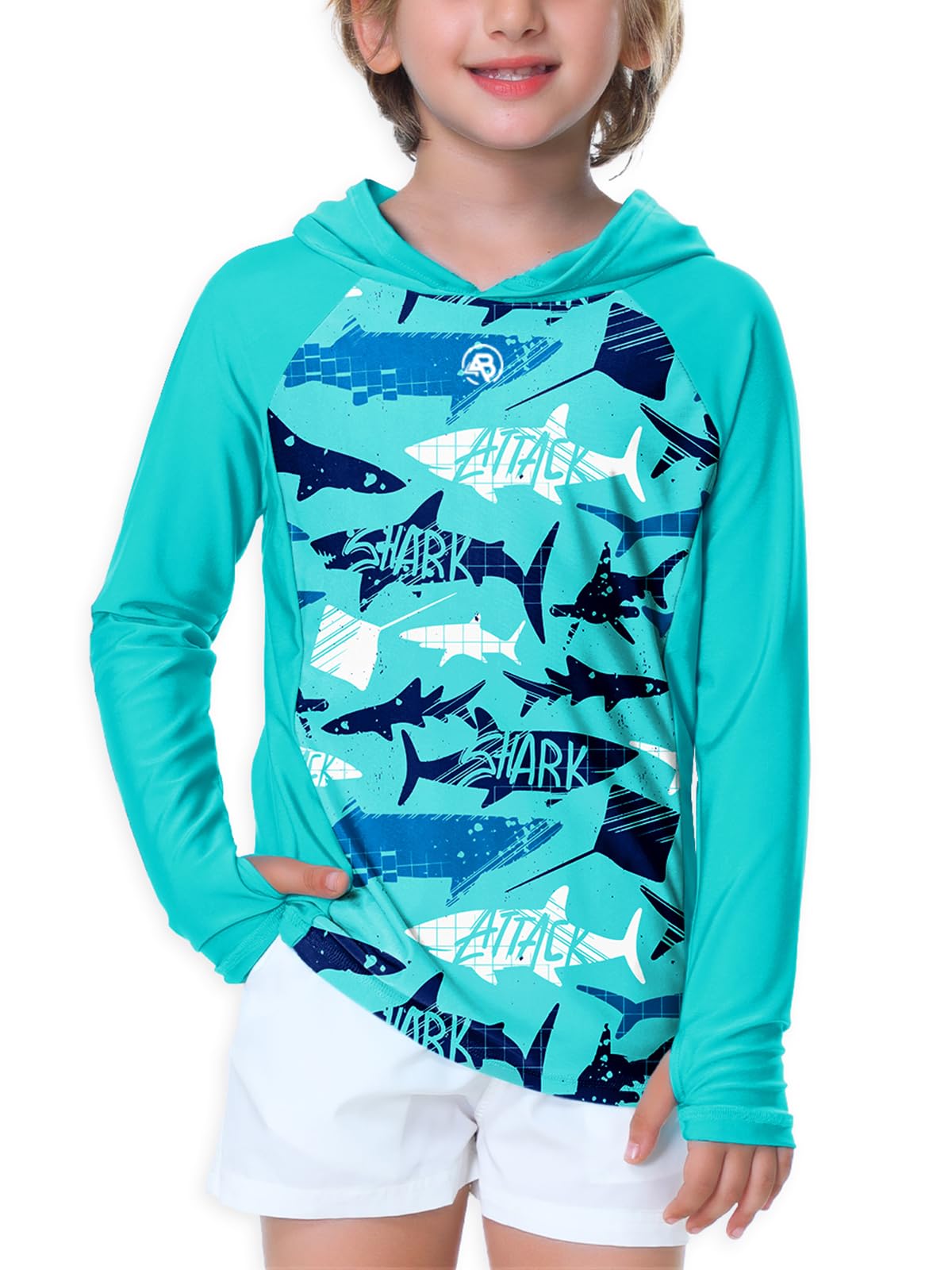 AOBUTE Unisex Kids Long Sleeve Hoodie Rash Guard Boys UPF 50+ Swim Top with Thumb Hole 3-12 Years