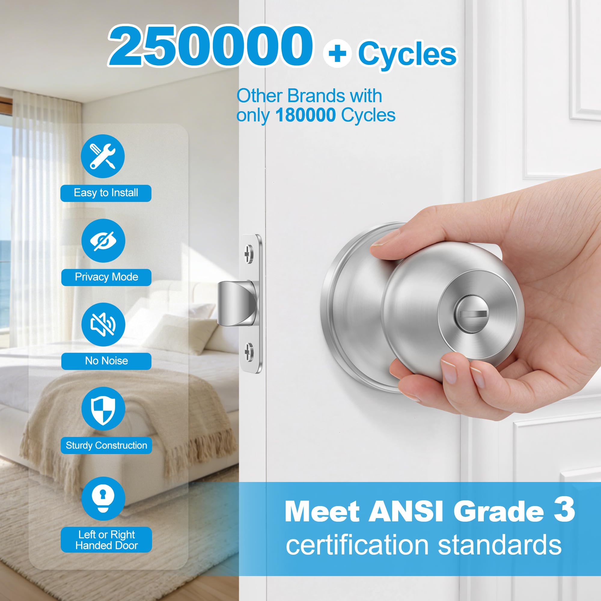Privacy Door Knobs - Satin Nickel Locks -6