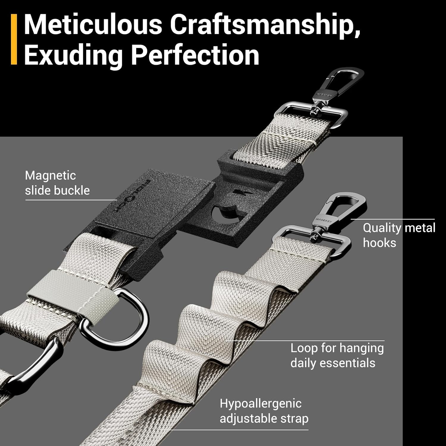 MAGEASY Universal Cell Phone Lanyard - Crossbody Phone Strap for iPhone 17 Pro Max & Most Smartphones, Magnetic Quick-lock System, for Men & Women | Utility (Starlight)