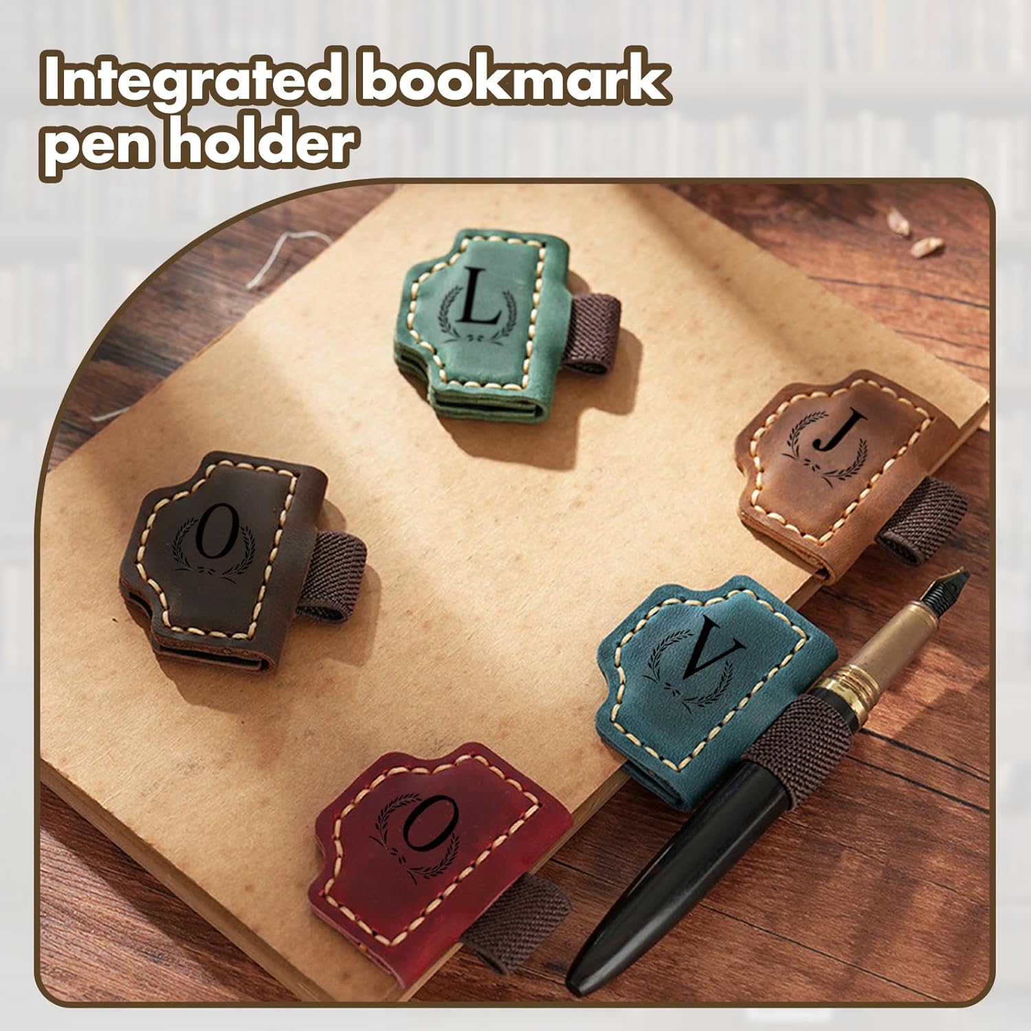 Custom Bygone Mark Bookmark with Pen Holder, 26 Letters Name Initial Personalized Magnetic Leather Bookmark, Gifts for Book Lovers, Readers, Travelers, Leather Book Marks (Wine Red, M) - Image 3