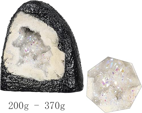 Miniatura 2 de TUMBEELLUWA Decoración de piedra de geoda de cristal con revestimiento de titanio irregular, espécimen de racimo de roca de arco iris natural para