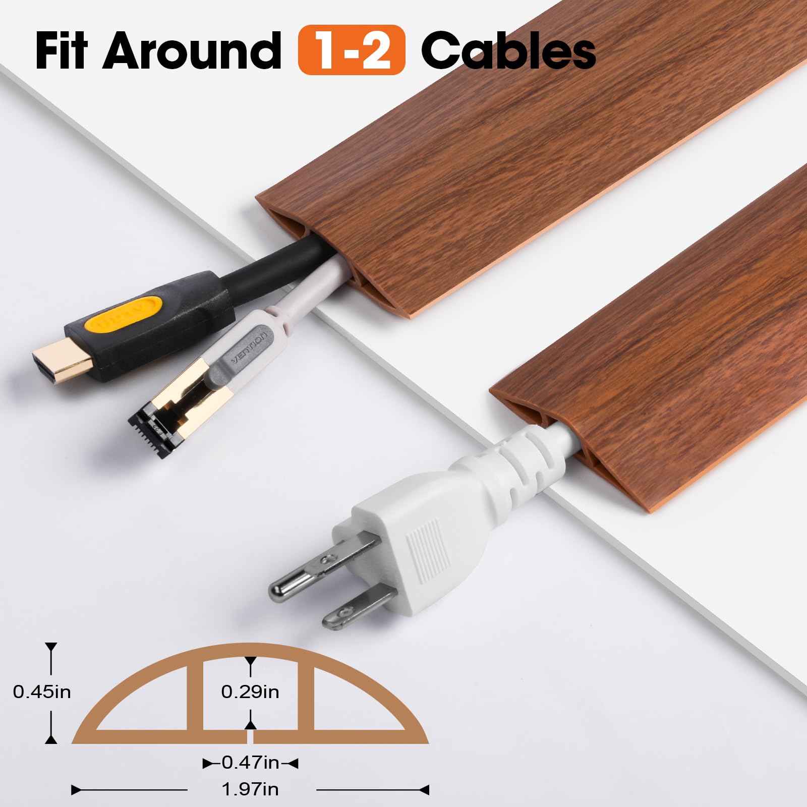 Cubierta de cable de suelo de 10 pies, protector de cable, cables de protección, cables de extensión oculta, ocultador de cables resistente, color marrón