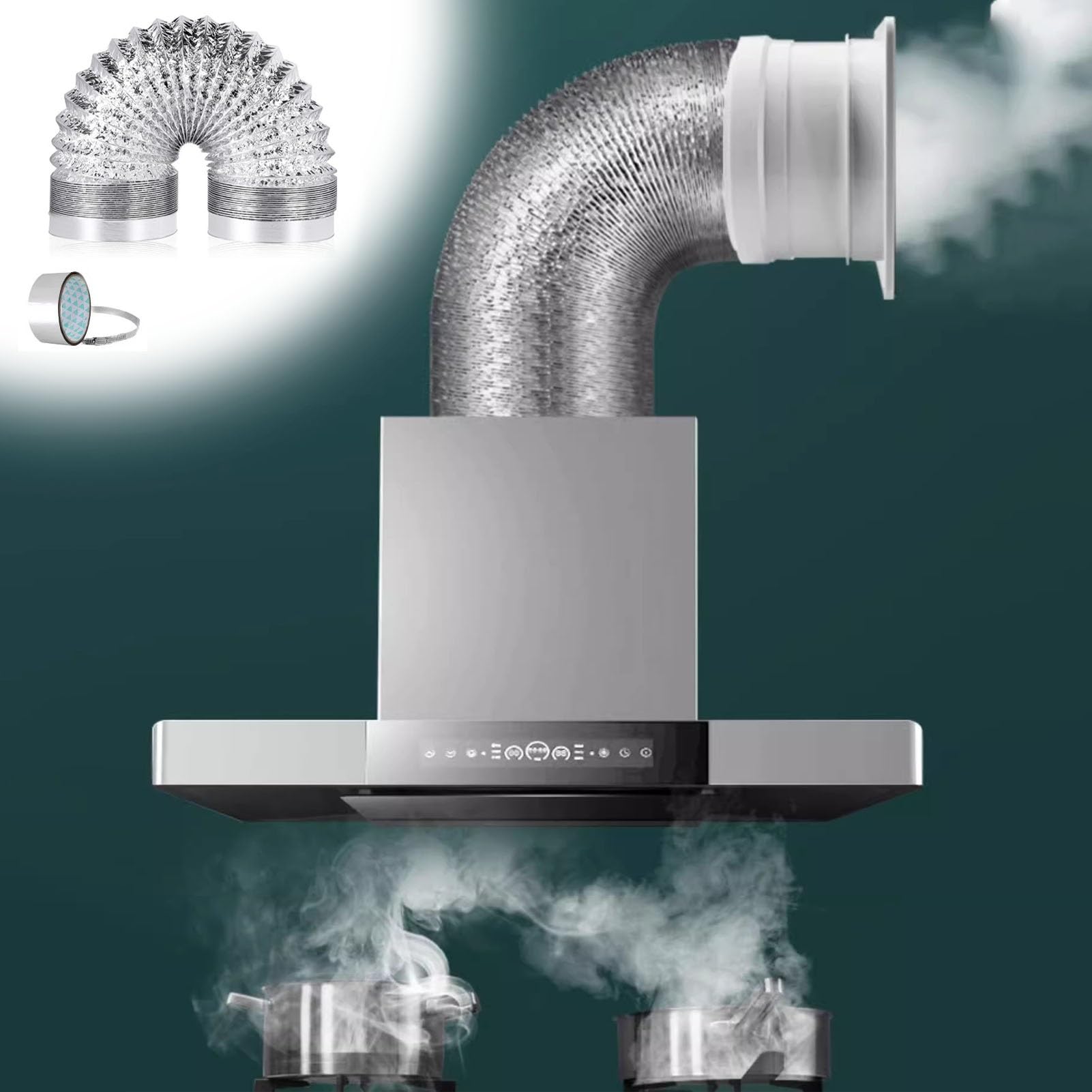 Tubo Flexible Kit de Ventilación para Conducto de Escape de Campana, Papel de Aluminio, Manguera Resistente Al Calor para Conducto de Baño de 4 y 6 Pulgadas, Manguera de Ventilación Extra Larga(150cm(